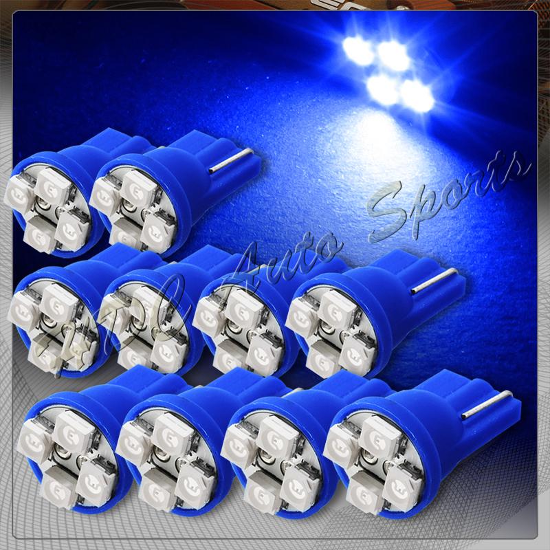 10x 4 smd t10 194 12v interior instrument panel gauge replacement bulbs - blue