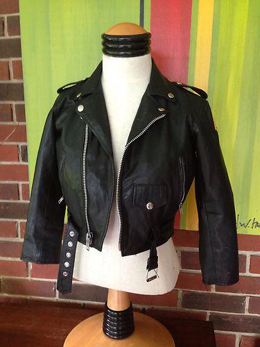 Unik ladies leather cropped motorcycle jacket size 14