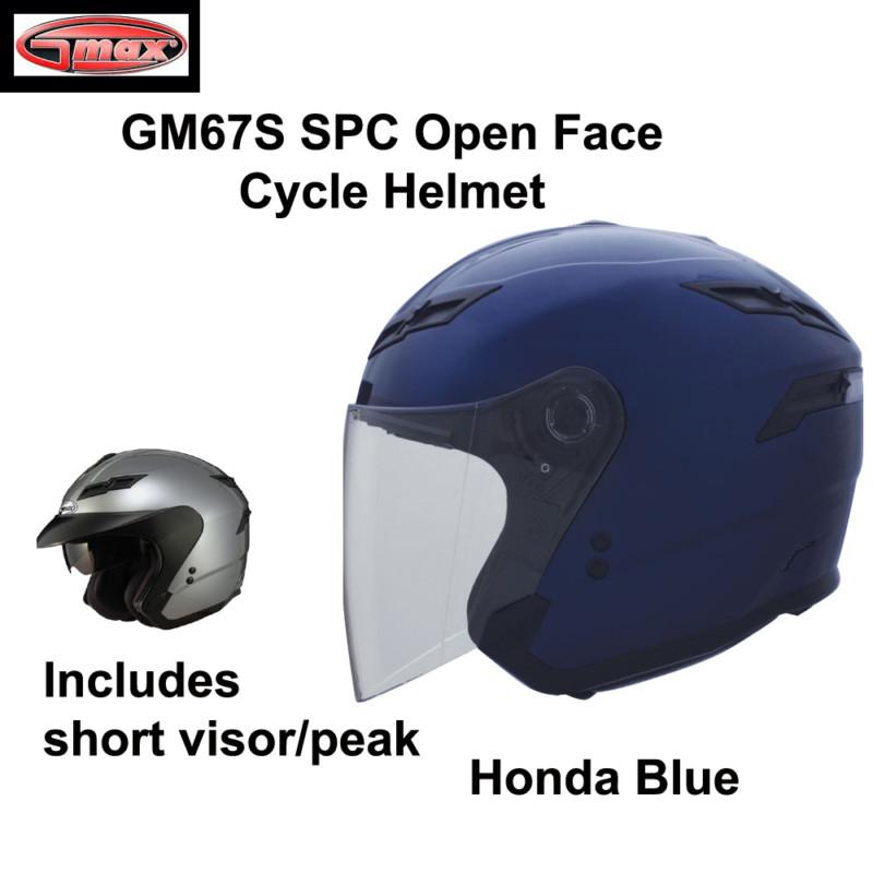 Gmax gm67s open face motorcycle street helmet (s,m,l,xl,2x,3x) honda blue
