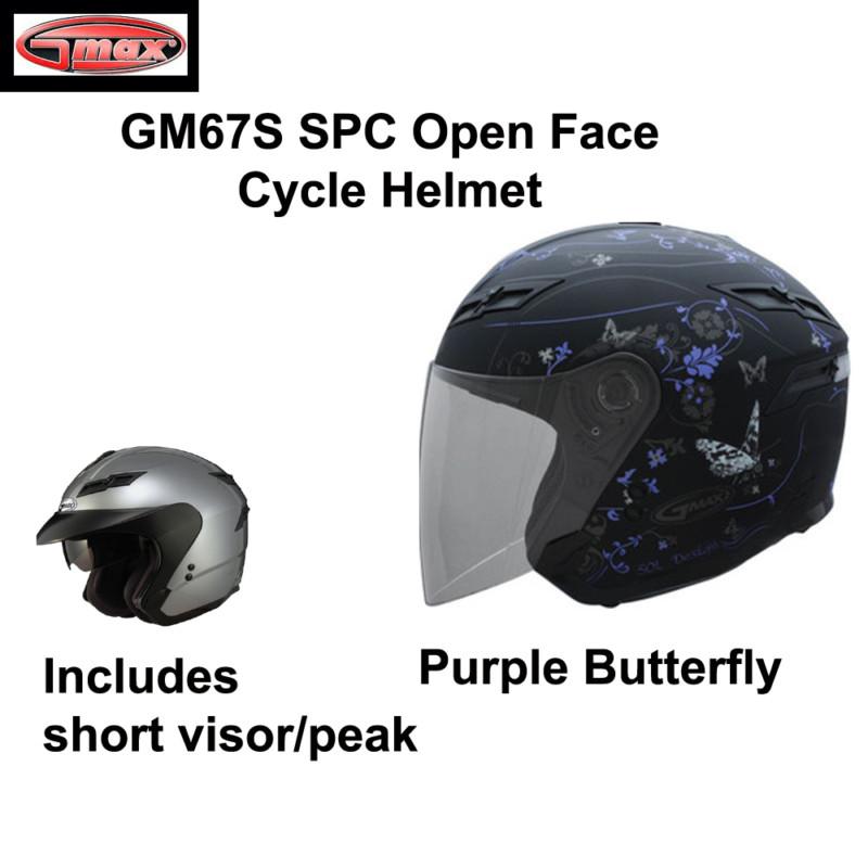Gmax gm67s open face motorcycle street helmet (xs, s,m,l,xl) purple butterfly
