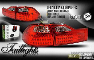 Depo pair euro style red clear altezza tail lights w/ led 01-02 honda accord 4dr