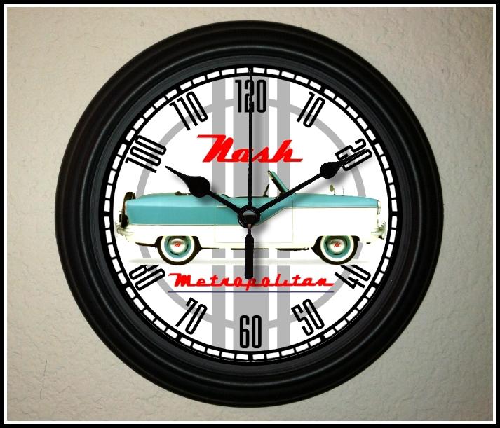 Classic car 1957 nash metropolitan wall clock low and fast shipping looks great