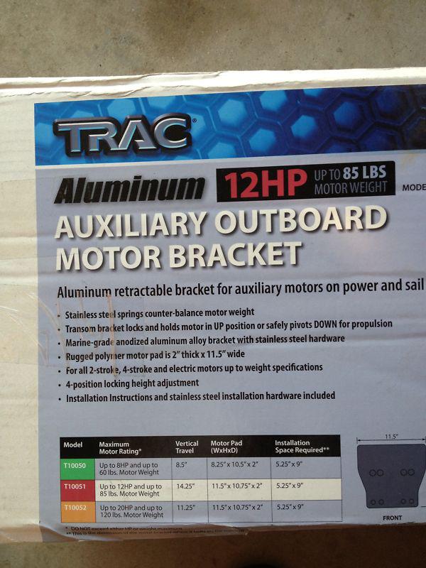 Aluminum aux. outboard motor bracket up to 12hp or 85lb