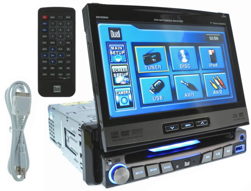 Dual car audio 7" dvd cd mp3 player in dash touch screen ipod usb stereo monitor
