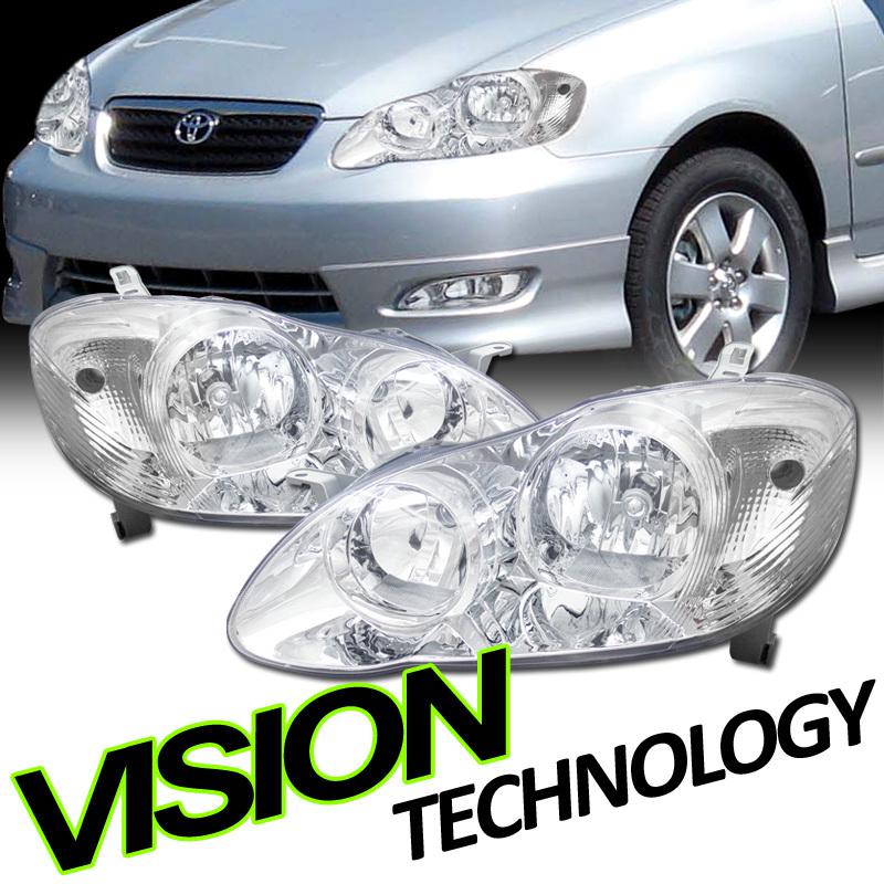 Toyota corolla 03-08 factory style chrome crystal head lights lamps assembly l+r