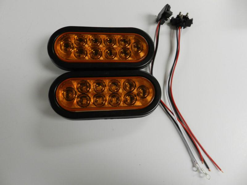 (2) amber 6" oval led 10 diode stop turn tail light trailer clearance optronics