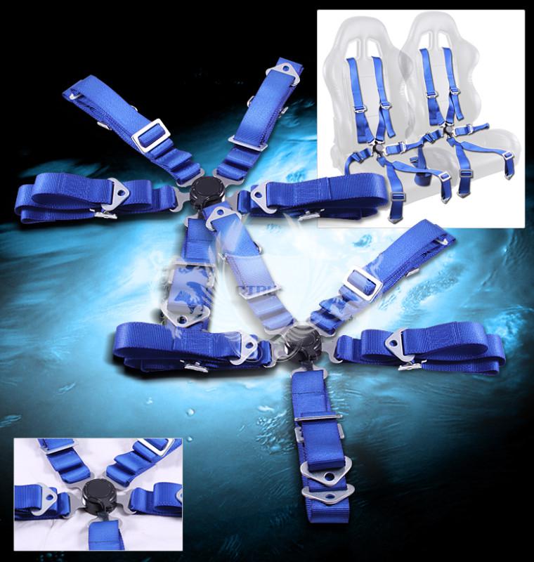 2x f1 6-pt blue racing seat belt camlock harness buckle left + right side new