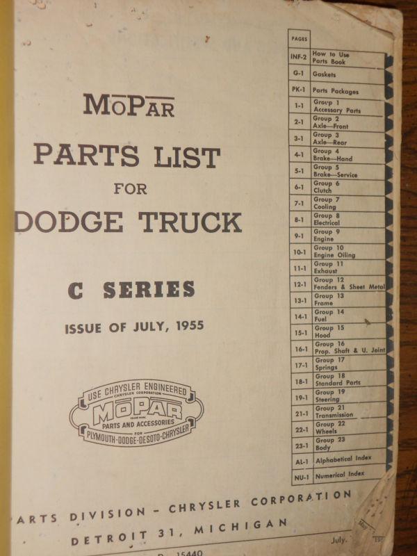 Purchase 1955 DODGE TRUCK PARTS BOOK / CATALOG / ORIGINAL C SERIES in