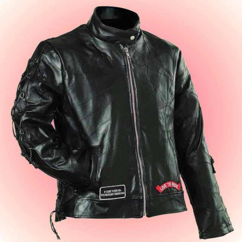 Ladies leather motorcycle jacket--free leather cap w/ buy it now--ladies medium