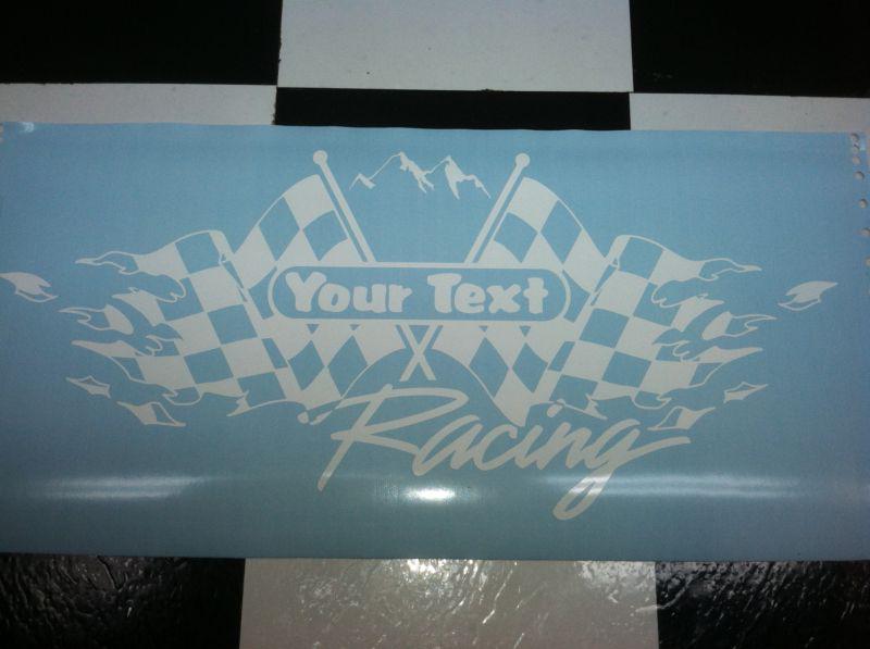Custom racing vinyl decal with checkered flags 