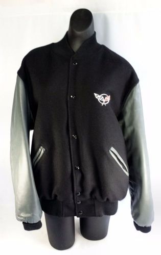 Chevy corvette holloway varsity jacket leather wool size l chevrolet black grey
