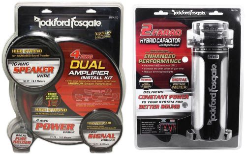 Rockford fosgate rfk4d dual 4 gauge amp kit+rfc2d 2 farad capacitor w/ meter