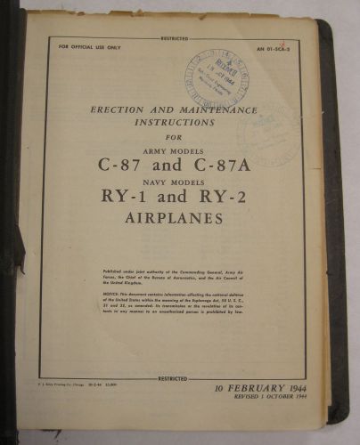 1944 c-87 &amp; c-87a army &amp; ry-1 &amp; ry-2 navy original erection 8 maintenance manual