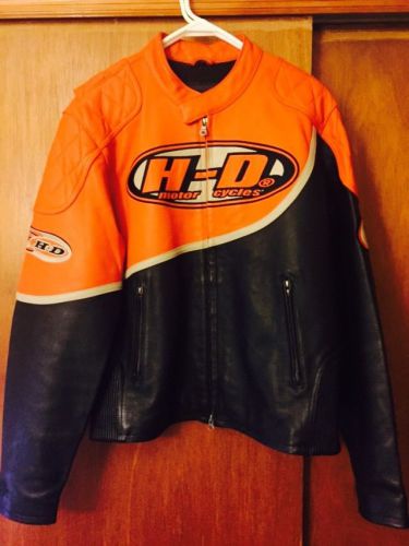 Men's harley davidson leather jacket orange black speed cafe racer l