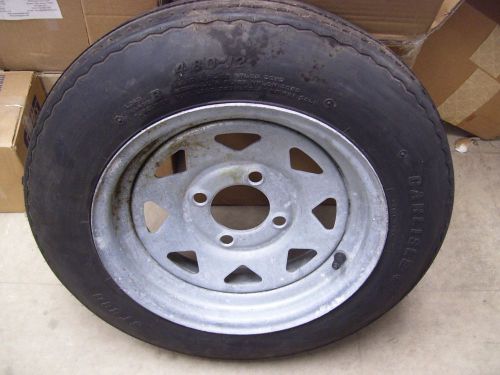 *1* 4.80-12  trailer tire 12" 4 lug galvanized spoke wheel 4.80x12 was a spare