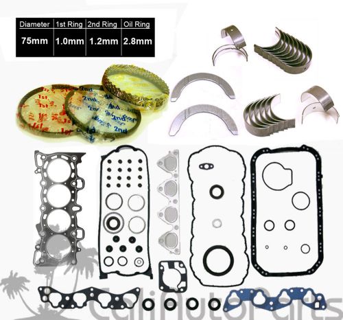 96-00 honda civic del sol 1.6l d16y7 d16y8 full set rings bearings *graphite*