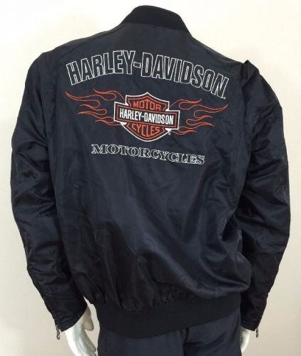 Harley davidson flames nylon bomber jacket quilted lining 98440-10vm mens large