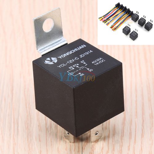 5pc 12v dc 40a amp spst interlocking relay &amp; socket 5pin 5 wire for car auto