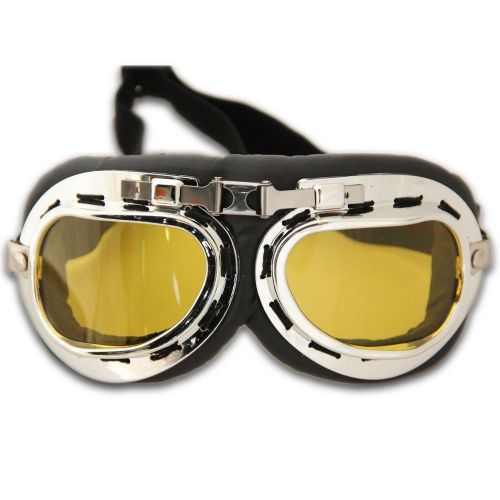 Motorcycle goggles chrome amber len steampunk half helmet flight aviator eyewear