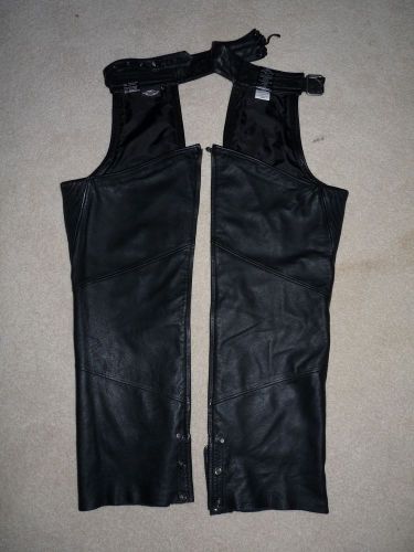Harley davidson black leather chaps lined large lg 98119-08vm 2008 09 hd pants l