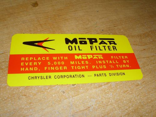 1961 - 1965 chrysler newport new yorker and imperial spin on oil filter decal