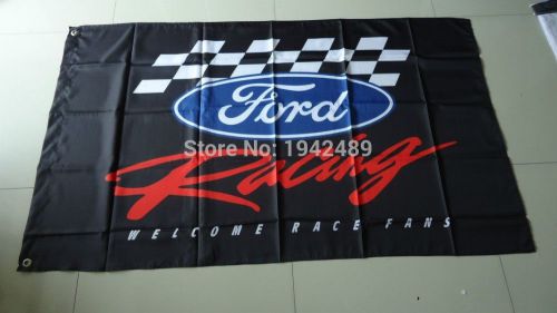 Ford racing checkered flag 3 x 5 black polyester banner flag man cave nascar!!!
