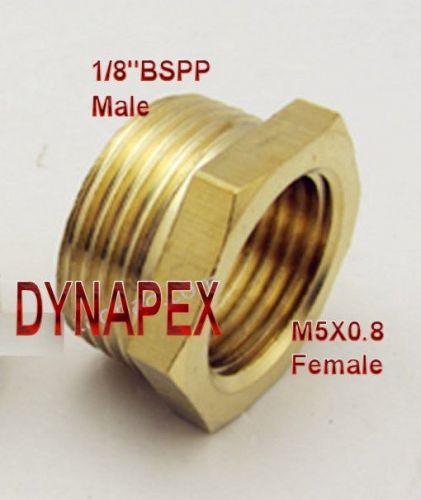 Reducer 1/8&#034; bspp male to metric m5x0.8 female brass bushing fitting pm-9l