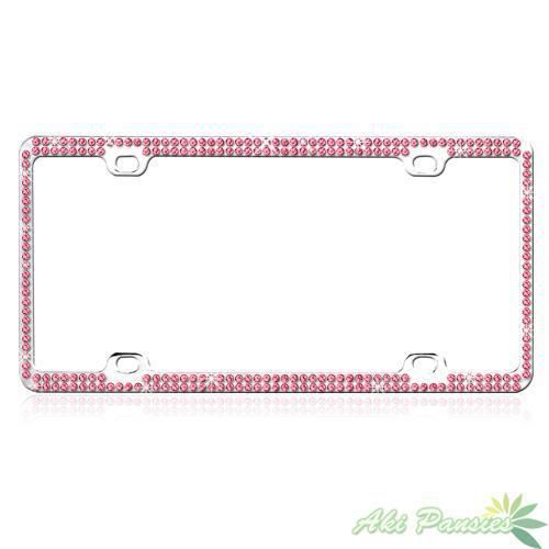 Purchase Pink 2Row Bling Crystal Chrome Metal Car License Plate Frame in El Monte, California