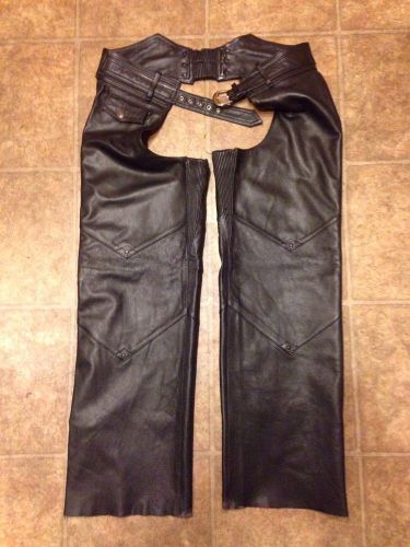 Harley men&#039;s black leather chaps large lined lg l mens leathers hd large xl hd