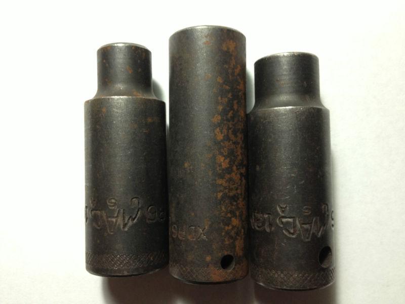 Lot of 3 mac tools 3/8" and 1/2" drive deep impact sockets metric 10,12,16mm