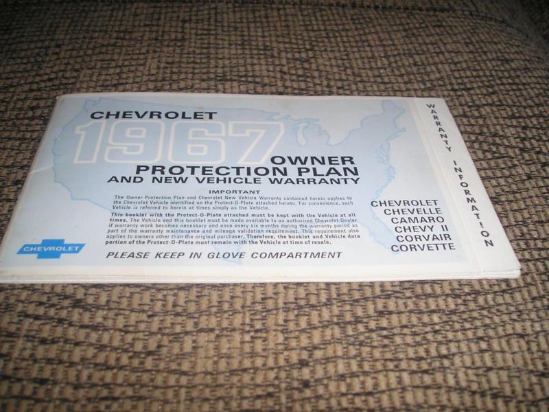 1967 original 1st edition chevrolet/corvette protection plan/manual