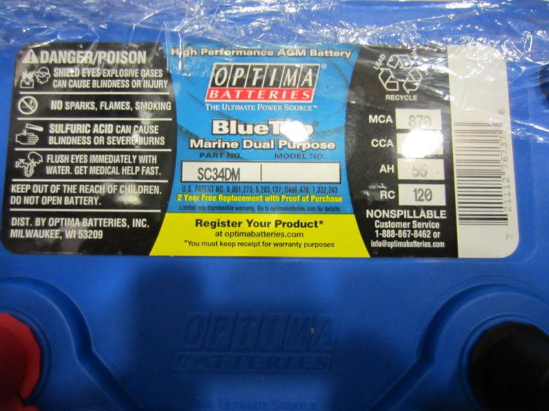 New optima blue top deep cycle marine battery  sc34dm d34m 8016-103