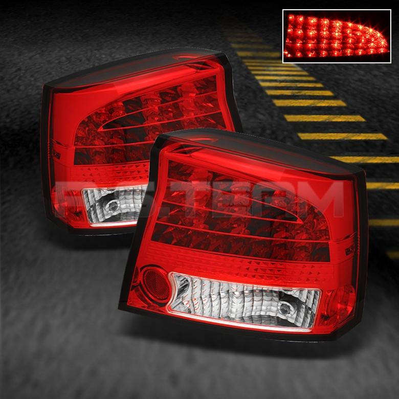 05-08 dodge charger srt-8 sxt r/t red clear led tail lights lamp pair left+right