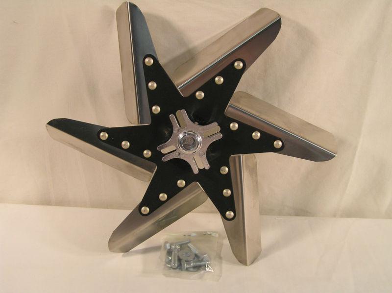 Cobra/austin healey aux radiator fan, stainless steel 6 blade, 14 1/2 inches