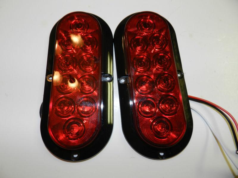 (2) trailer truck red led surface mount 6" oval stop turn tail light sealed new