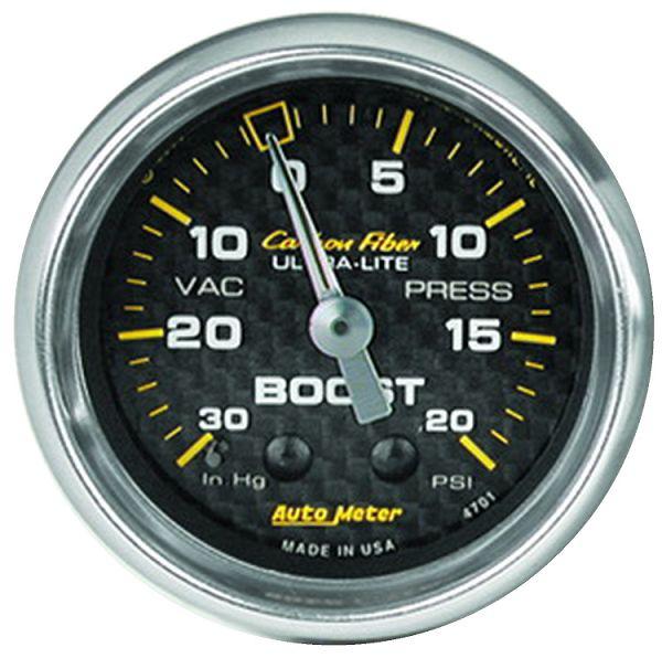 Auto meter 4701 carbon fiber 2 1/16" mechanical boost/vacuum gauge 20 psi