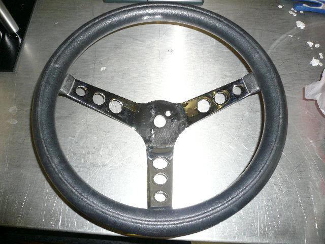 New old stock rat rod hot rod dragster steering wheel 3 spoke chrome blk 13"