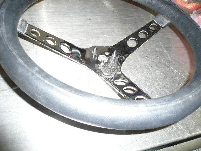 New Old Stock Rat Rod Hot Rod Dragster Steering Wheel 3 Spoke Chrome Blk 13