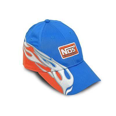 Nitrous oxide systems (nos) ball cap cotton nos logo blue with flames clasp ea
