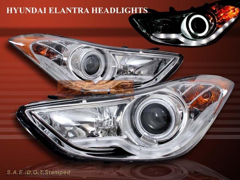 11-13 elantra projector headlights sedan halo ccfl chrome led strip