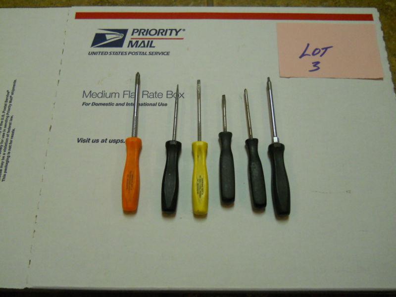 Snap-on tools mini screwdrivers  sddp301,sdd304,spp266,sdt309,3asaa lot of 6 