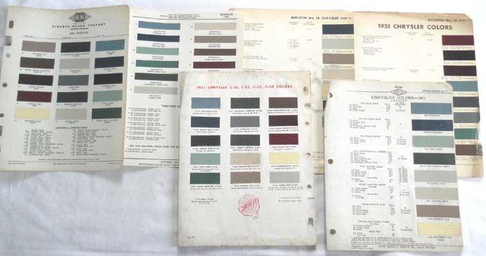 1951 chrysler acme and ppg r-m dupont   color paint chip chart all models 