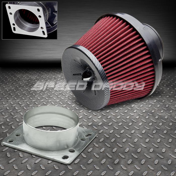 Intake mass air sensor adaptor+tapered removable red filter bmw e30/e36/911/944