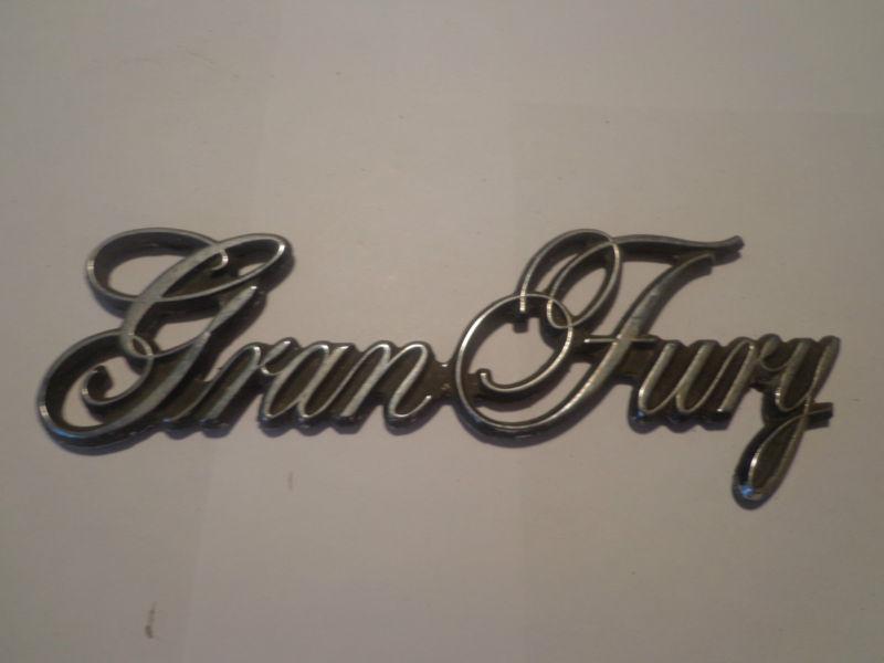 Vintage antique automobile emblem script " gran fury "