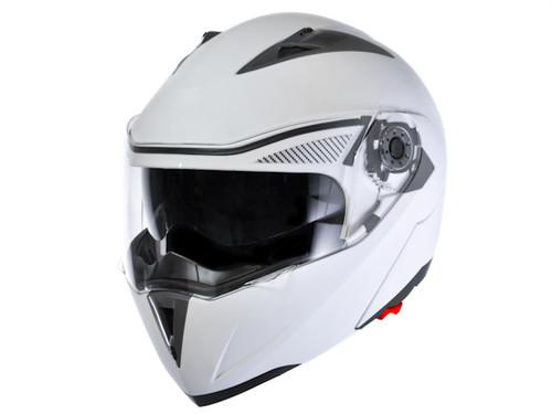 Snowmobile atv utv 4x4 - matte white modular flip up helmet dual smoke visor - l