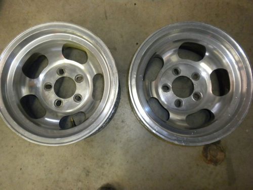 (2) vintage 5 slot aluminum wheels 14 x 4.5/4.75/5.0 x 8 ford unilug hot rat rod