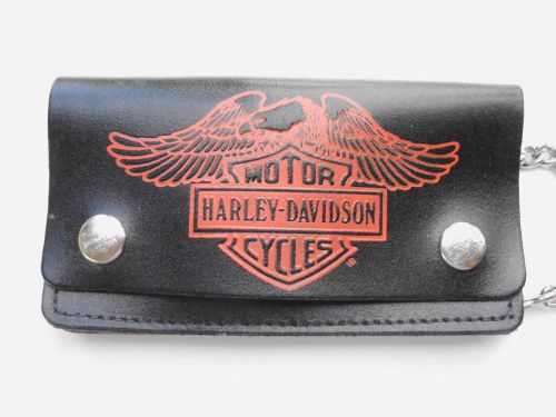 Harley-davidson wallet vintage nos 80's chain included 6" x 3-1/2"red