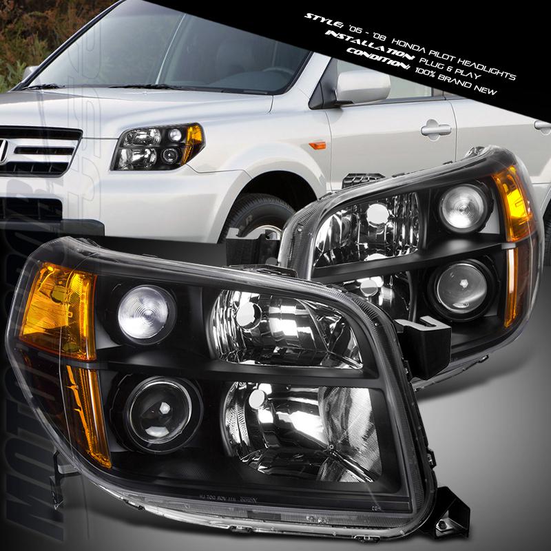 2006-2008 honda pilot jdm black clear housing head lights lamp w amber reflector