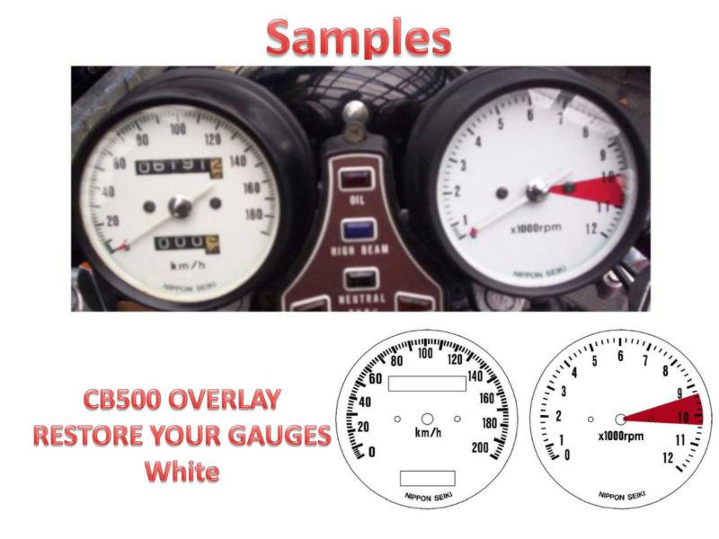 Honda cafe racer cb500 cb 500 gauge tach overlay decal reproduction kmh white