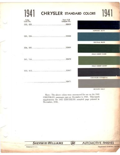 1941 chrysler imperial new yorker saratoga 41 paint chips 6pc sherwin williams 2